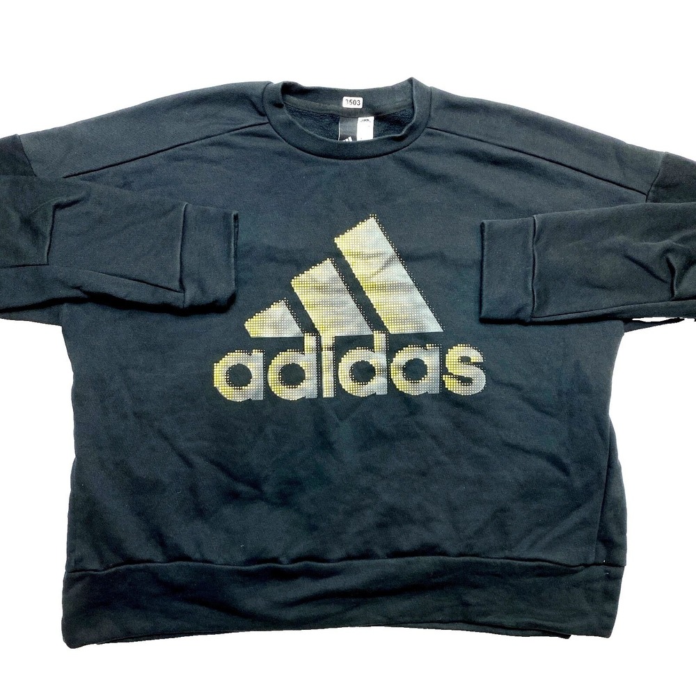 Adidas Sweatshirt Womens M Black Spell Out Side Vent Pullover Oversized